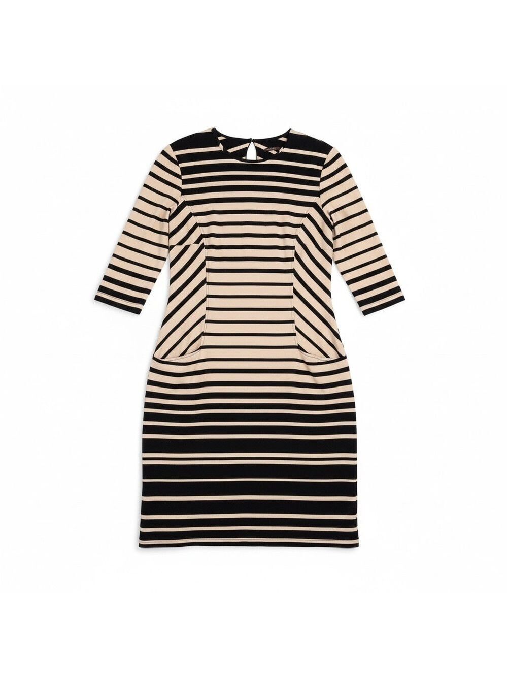 J.McLaughlin Catalyst Sheath Dress Black & Beige Large EUC - Picture 2 of 7